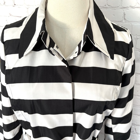CYNTHIA ROWLEY Black & White Striped Short Trench Coat--EUC--S - Picture 4 of 16